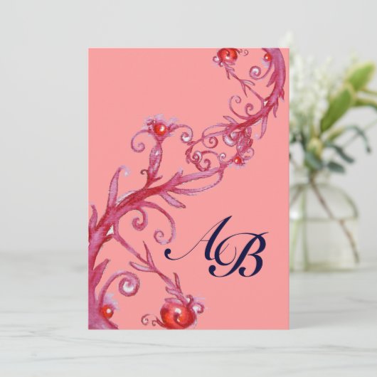 MAGIC BERRIES, MONOGRAMM roter violett Einladung (Stehend Vorderseite)