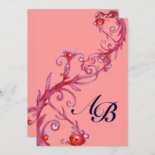 MAGIC BERRIES, MONOGRAMM roter violett Einladung (Vorne/Hinten)