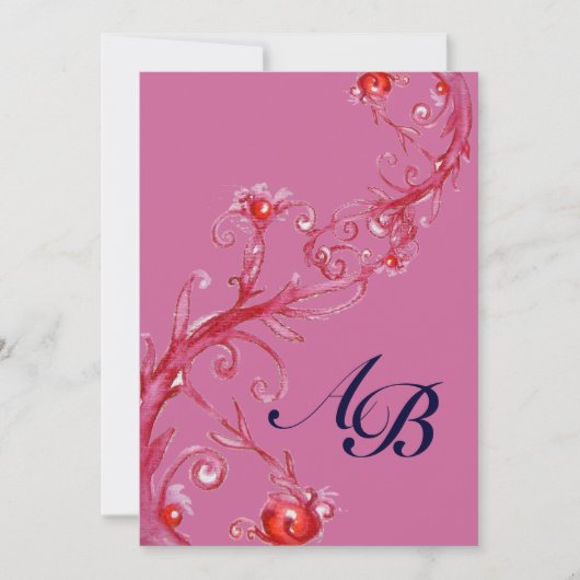 MAGIC BERRIES, MONOGRAMM roter violett Einladung (Vorderseite)