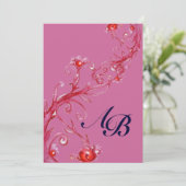 MAGIC BERRIES, MONOGRAMM roter violett Einladung (Stehend Vorderseite)