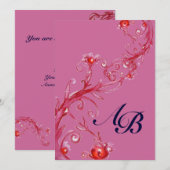 MAGIC BERRIES, MONOGRAMM roter violett Einladung (Vorne/Hinten)