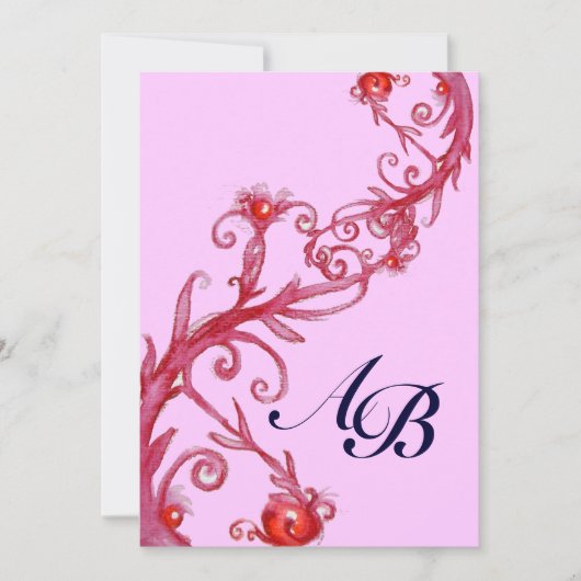 MAGIC BERRIES, MONOGRAMM roter violett Einladung (Vorderseite)