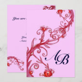 MAGIC BERRIES, MONOGRAMM roter violett Einladung (Vorne/Hinten)