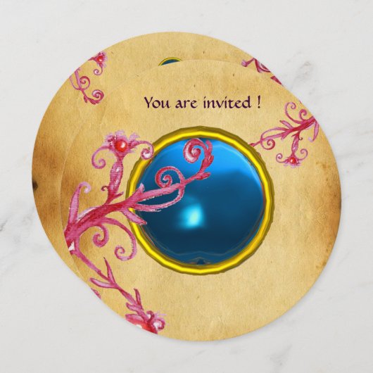 MAGIC BERRIES PARCHEMENT GEM blue saphire Einladung (Vorne/Hinten)