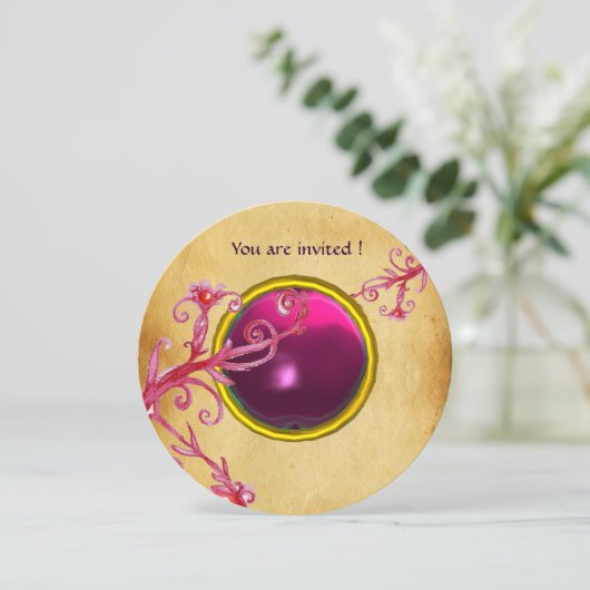 MAGIC BERRIES PARCHEMENT GEM lila rosa Einladung (Stehend Vorderseite)