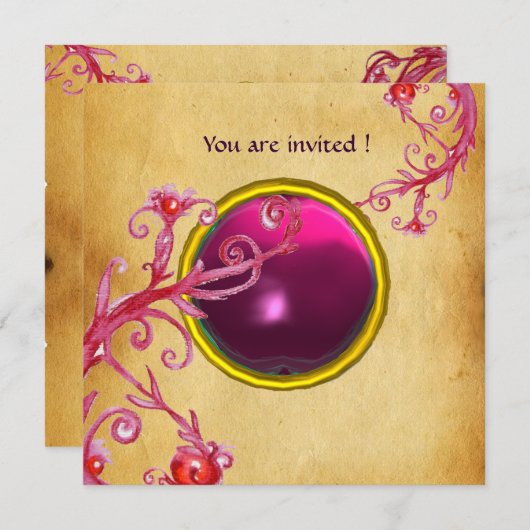 MAGIC BERRIES PARCHEMENT GEM red ruby Einladung (Vorne/Hinten)