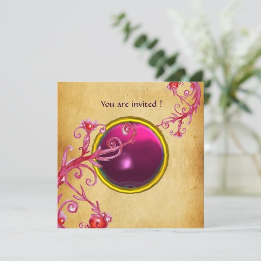 MAGIC BERRIES PARCHEMENT GEM red ruby Einladung (Stehend Vorderseite)
