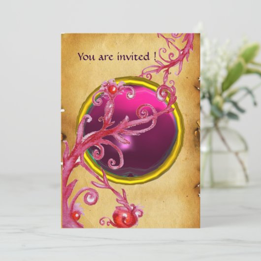 MAGIC BERRIES PARCHEMENT GEM red ruby Einladung (Stehend Vorderseite)