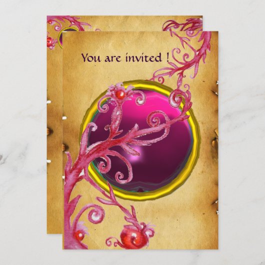 MAGIC BERRIES PARCHEMENT GEM red ruby Einladung (Vorne/Hinten)