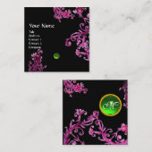 MAGIC BERRIES PINK LILA BLACK FLORAL MONOGRAMM QUADRATISCHE VISITENKARTE (Vorne/Hinten)