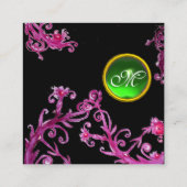 MAGIC BERRIES PINK LILA BLACK FLORAL MONOGRAMM QUADRATISCHE VISITENKARTE (Rückseite)
