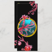 MAGIC BERRIS 4,MONOGRAMM blaues Aquamarin Einladung (Vorne/Hinten)