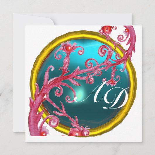 MAGIC BERRIS 4,MONOGRAMM blaues Aquamarin Einladung (Vorderseite)