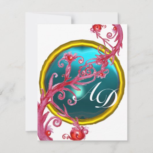 MAGIC BERRIS 4,MONOGRAMM blaues Aquamarin Einladung (Vorderseite)