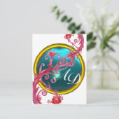 MAGIC BERRIS 4,MONOGRAMM blaues Aquamarin Einladung (Stehend Vorderseite)