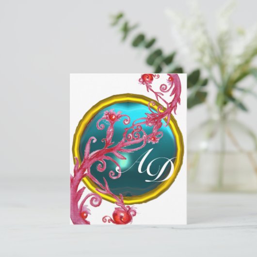 MAGIC BERRIS 4,MONOGRAMM blaues Aquamarin Einladung (Stehend Vorderseite)