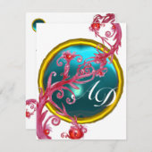 MAGIC BERRIS 4,MONOGRAMM blaues Aquamarin Einladung (Vorne/Hinten)