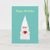 Magic Birthday Gnome with Heart on Aquamarin Karte (Vorderseite)