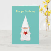 Magic Birthday Gnome with Heart on Aquamarin Karte (Gelbe Blume)