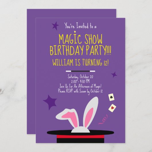 Magic Birthday Party Einladung - Top Hat & Rabbit (Vorne/Hinten)