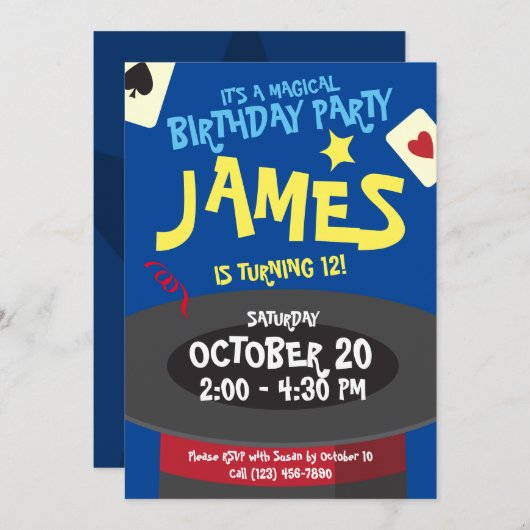 Magic Birthday Party Einladung - Top Hat Überrasch (Vorne/Hinten)