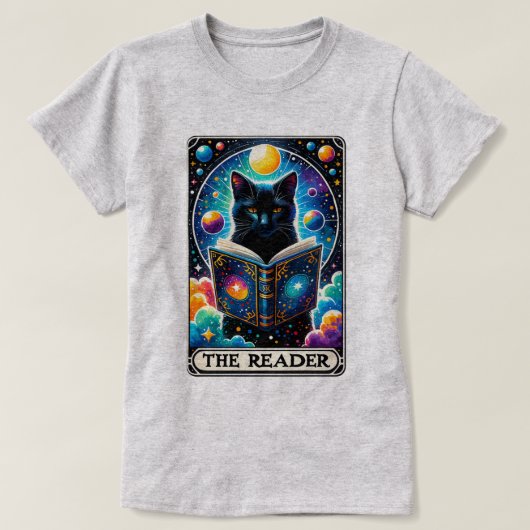 Magic Black Cat - The Reader - Tarot Card T - Shir T-Shirt (Design vorne)