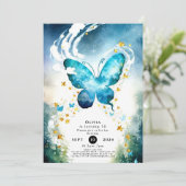 Magic Blue Butterfly Geburtstag Einladung (Stehend Vorderseite)