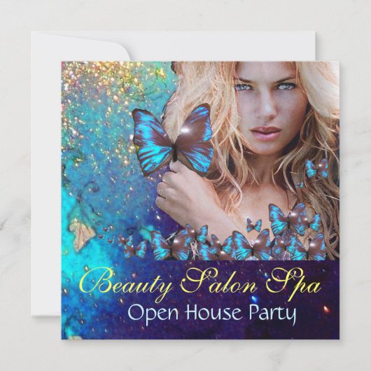 MAGIC BLUE BUTTERFLY Open House Party Monogram Einladung (Vorderseite)