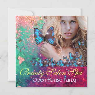 MAGIC BLUE BUTTERFLY Open House Party Monogram Einladung