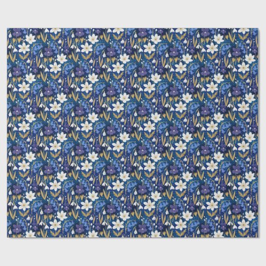 Magic Blue Illustriert Spring Floral Geschenkpapier (Flach)