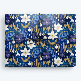 Magic Blue Illustriert Spring Floral Geschenkpapier