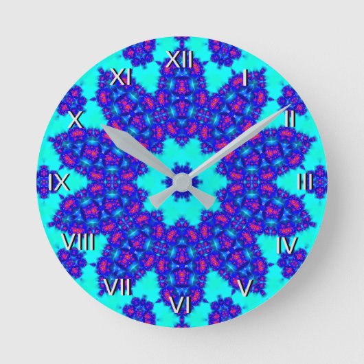 Magic Blue Kaleidoskop geblüht nummeriert Runde Wanduhr (Vorderseite)
