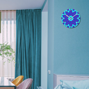 Magic Blue Kaleidoskop geblüht nummeriert Runde Wanduhr