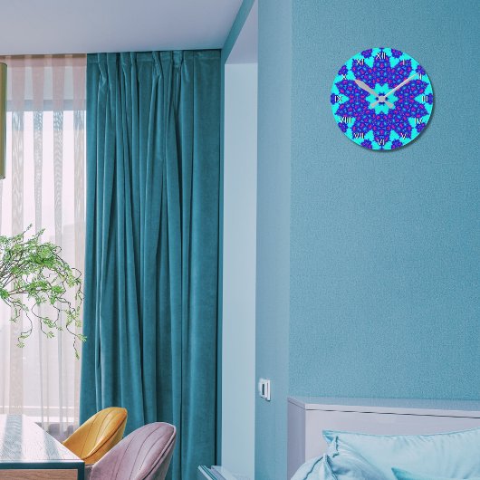 Magic Blue Kaleidoskop geblüht nummeriert Runde Wanduhr