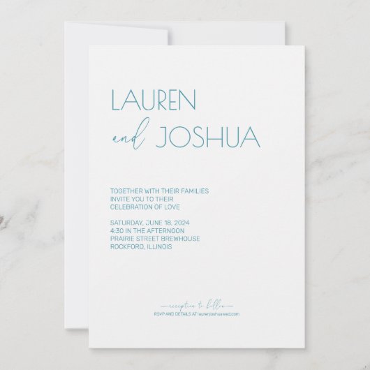 Magic Blue ・ Moderne Minimalistische Script Weddin Einladung (Vorderseite)