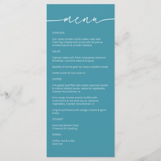 Magic Blue ・ Moderne Minimalistische Script Weddin Menükarte (Vorderseite)