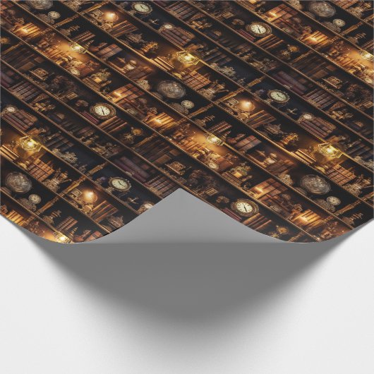 Magic Bookshelf Steampunk Geschenkpapier (Ecke)