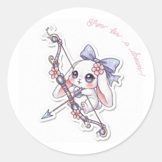 Magic Bow Bunny - Dreamy Fantasy Adventure Kawaii Runder Aufkleber (Vorderseite)
