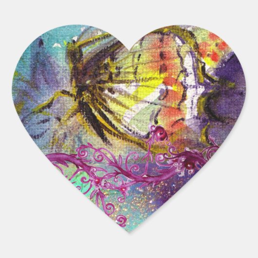 MAGIC BUTTERFLUSS IN BLAU Pink Wirbel Herz-Aufkleber (Vorderseite)