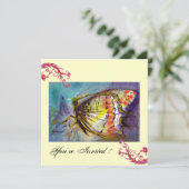 MAGIC BUTTERFLUSS MIT ROTEN WIRBEL, blauer Creme Einladung (Stehend Vorderseite)