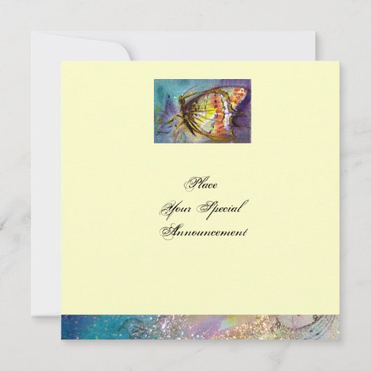 MAGIC BUTTERFLUSS MIT ROTEN WIRBEL, blauer Creme Einladung (Rückseite)