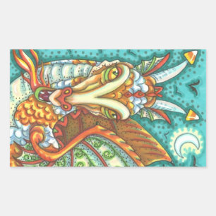 MAGIC CANDY CORN DRAGON, HALLOWEEN FANTASY RECHTECKIGER AUFKLEBER