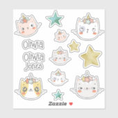 Magic Caticorn Kawaii Green Sticker Pack (Blatt)