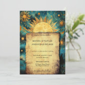 Magic Celestial Astro Cosmic Gold Stars Moon Einladung (Stehend Vorderseite)