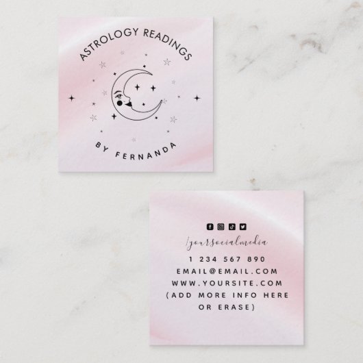 Magic Celestial Moon Pink Sparkle Astrologie Quadratische Visitenkarte (Vorne/Hinten)