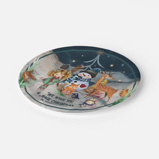 Magic Christmas Friends personalisiert Pappteller (Schrägansicht)