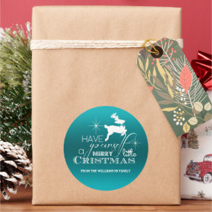 Magic Christmas Reindeer (blau) Personalisiert Runder Aufkleber