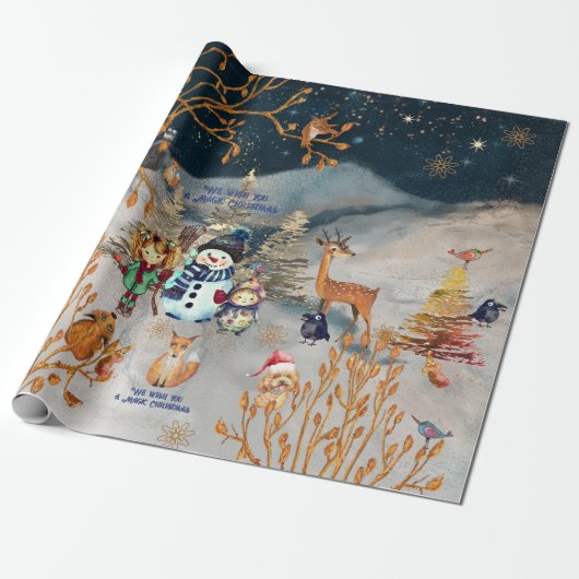 Magic Christmas Woodland Animals & Friends Geschenkpapier (Ungerollt)