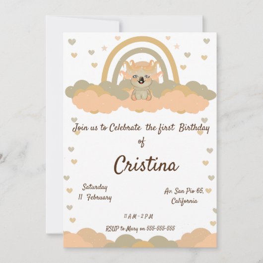 Magic Cloud Rainbow Koala Bär Party Einladung (Vorderseite)