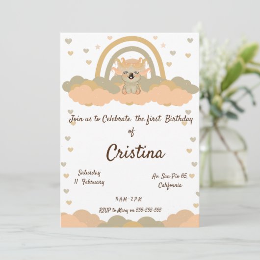 Magic Cloud Rainbow Koala Bär Party Einladung (Stehend Vorderseite)